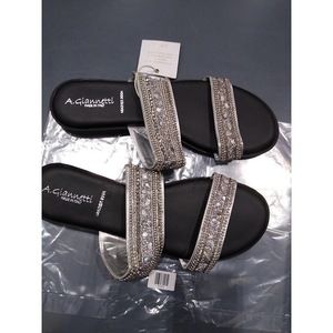 A.Giannetti Made In Italy Women Slide Sandals Silver 9.5